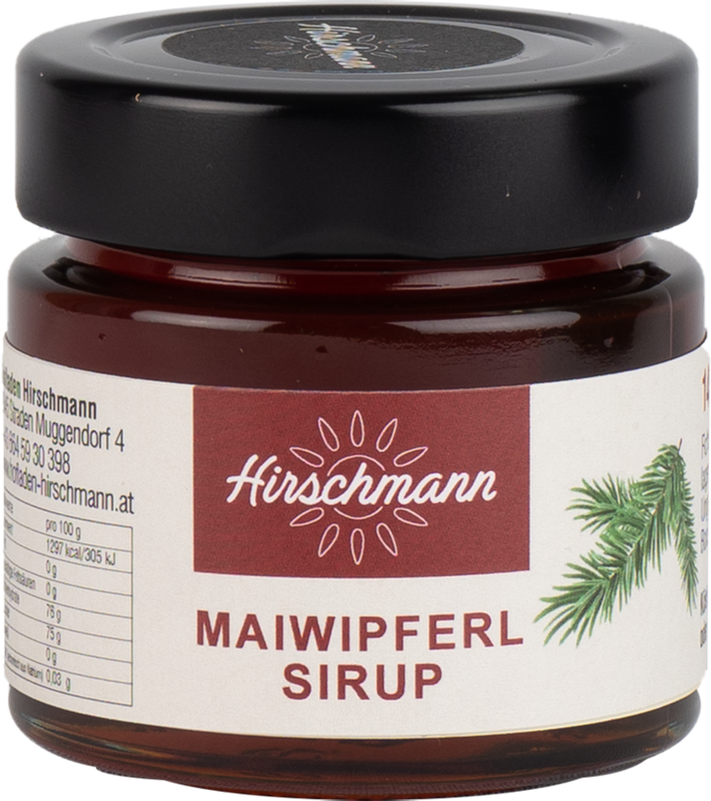Hofladen Hirschmann Syrop „Maiwipferl” (z młodych pędów drzew iglastych), 145 g